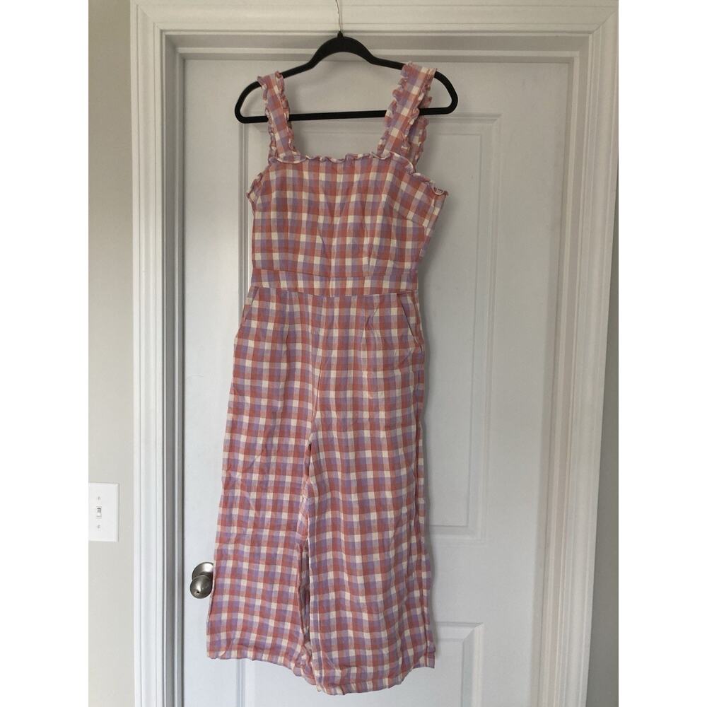 FRNCH Paris Dreheli Plaid Ruffle Tie Back Jumpsuit Womens Small Preppy Euro